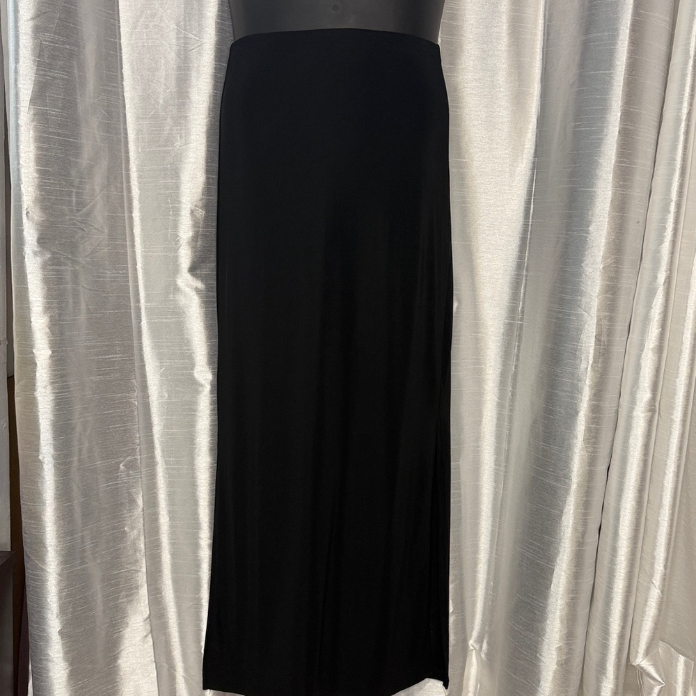 Merona Vtg Maxi Pencil Skirt Black Pull On Slit Sides Stretch Women’s Small - Picture 2 of 5